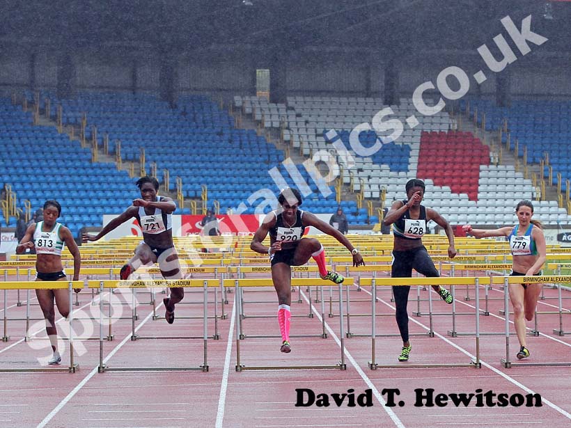 920 Serita Solomon (Blackheath and Bromley) wins the 100 metres Hurdles at the 2012 England and North Champs.